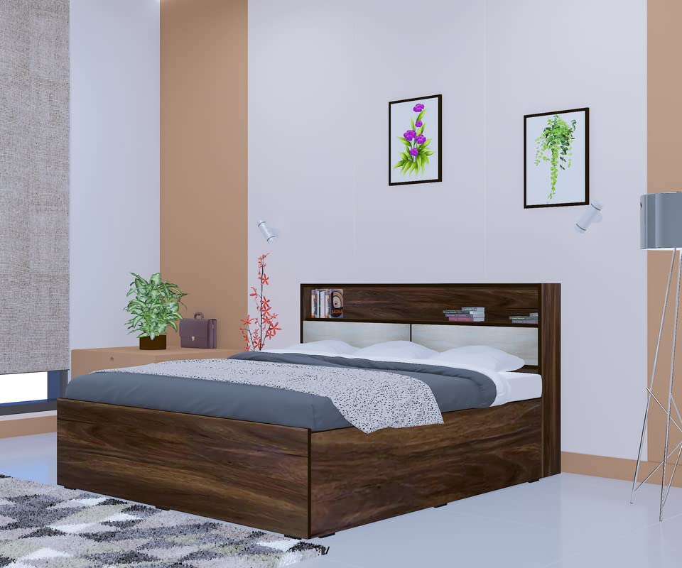 Italica Engineered Wood Bed with Storage for Bedroom (Brown) - Torque India